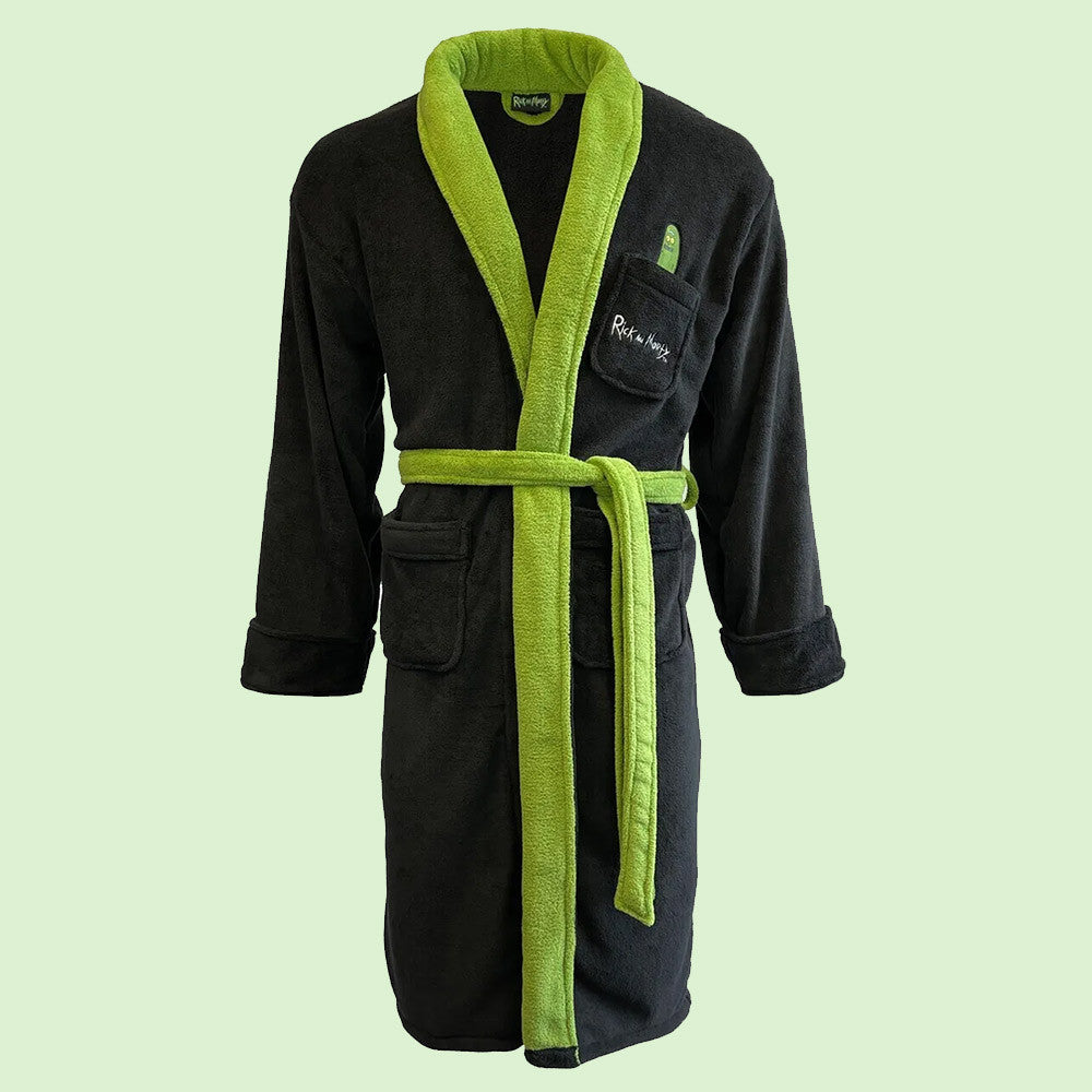 Rick and Morty Pickle Rick Hoodless Mens Bathrobe