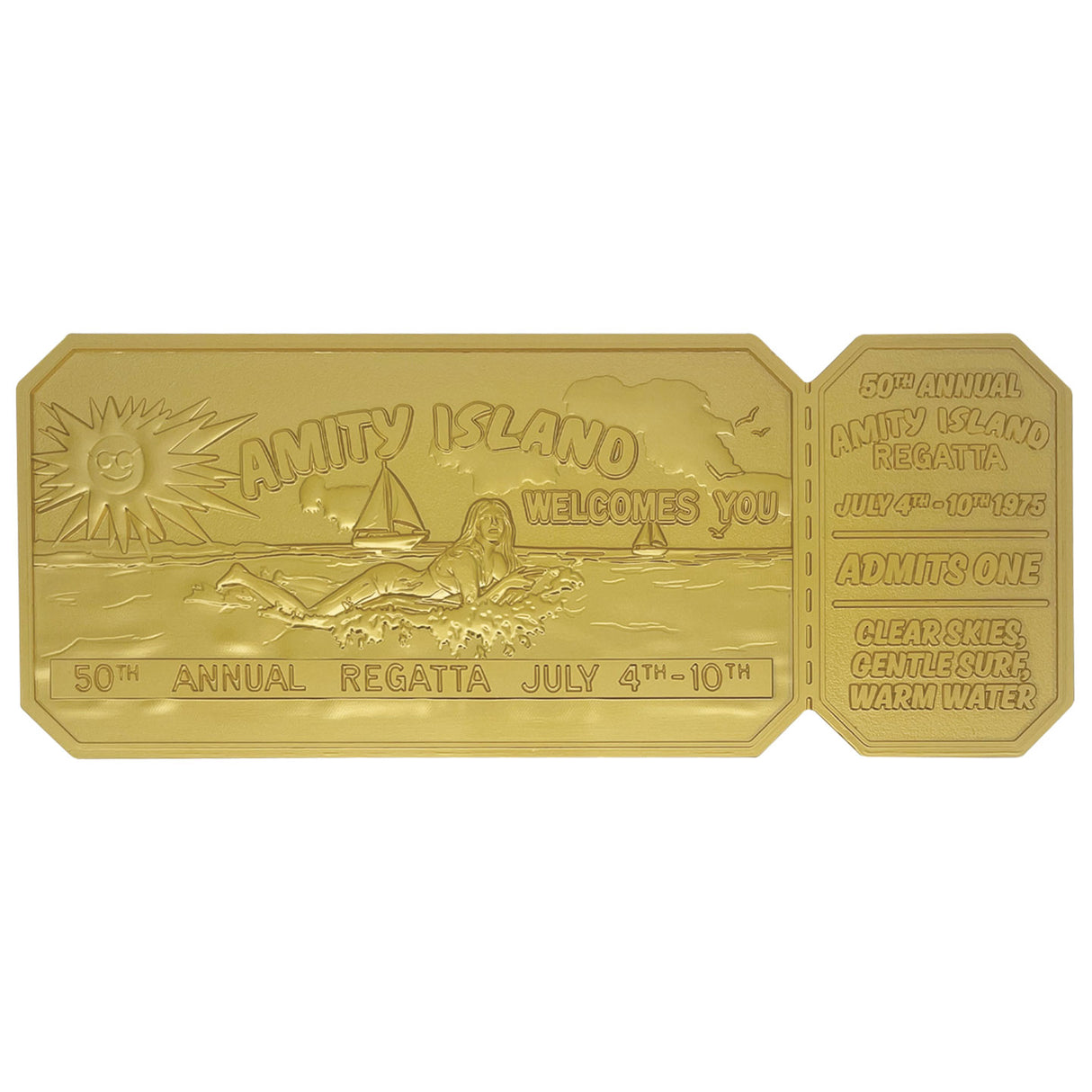 Jaws Replica 1/1 50th Anniversary Regatta Ticket 24k Gold Plated