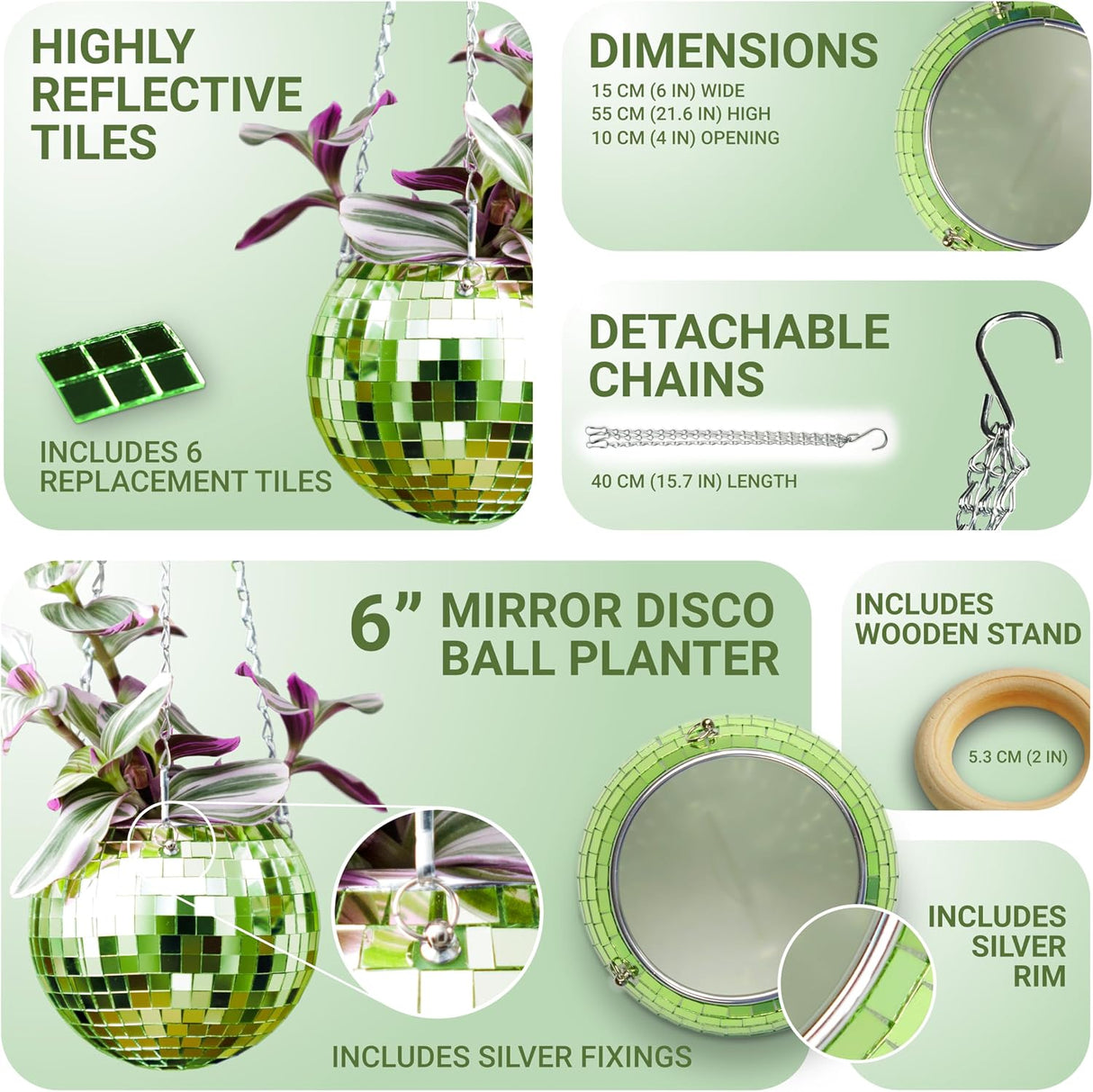 Green Disco Ball Planter