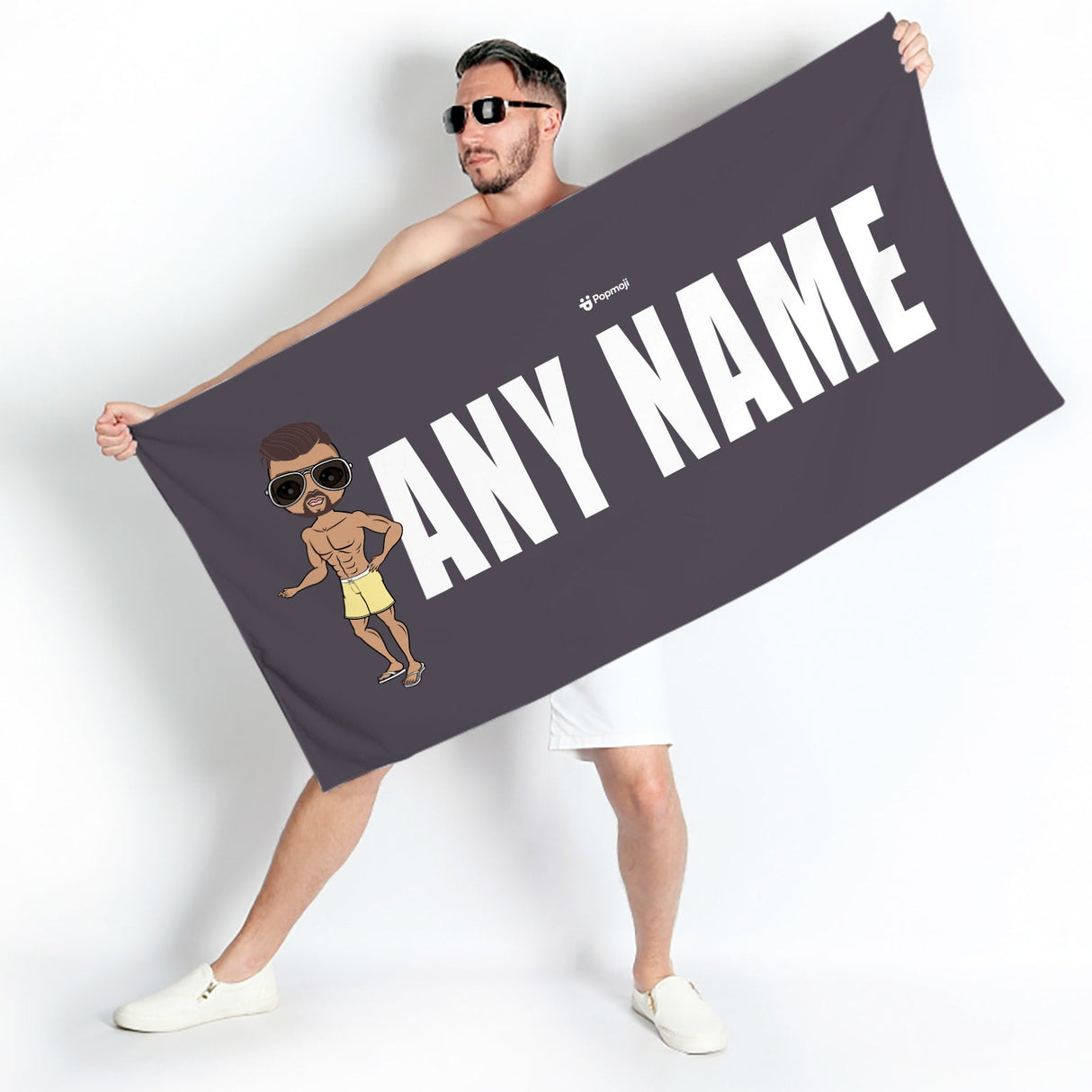 ClaireaBella Mens Personalised Beach Towel - Grey Bold Name