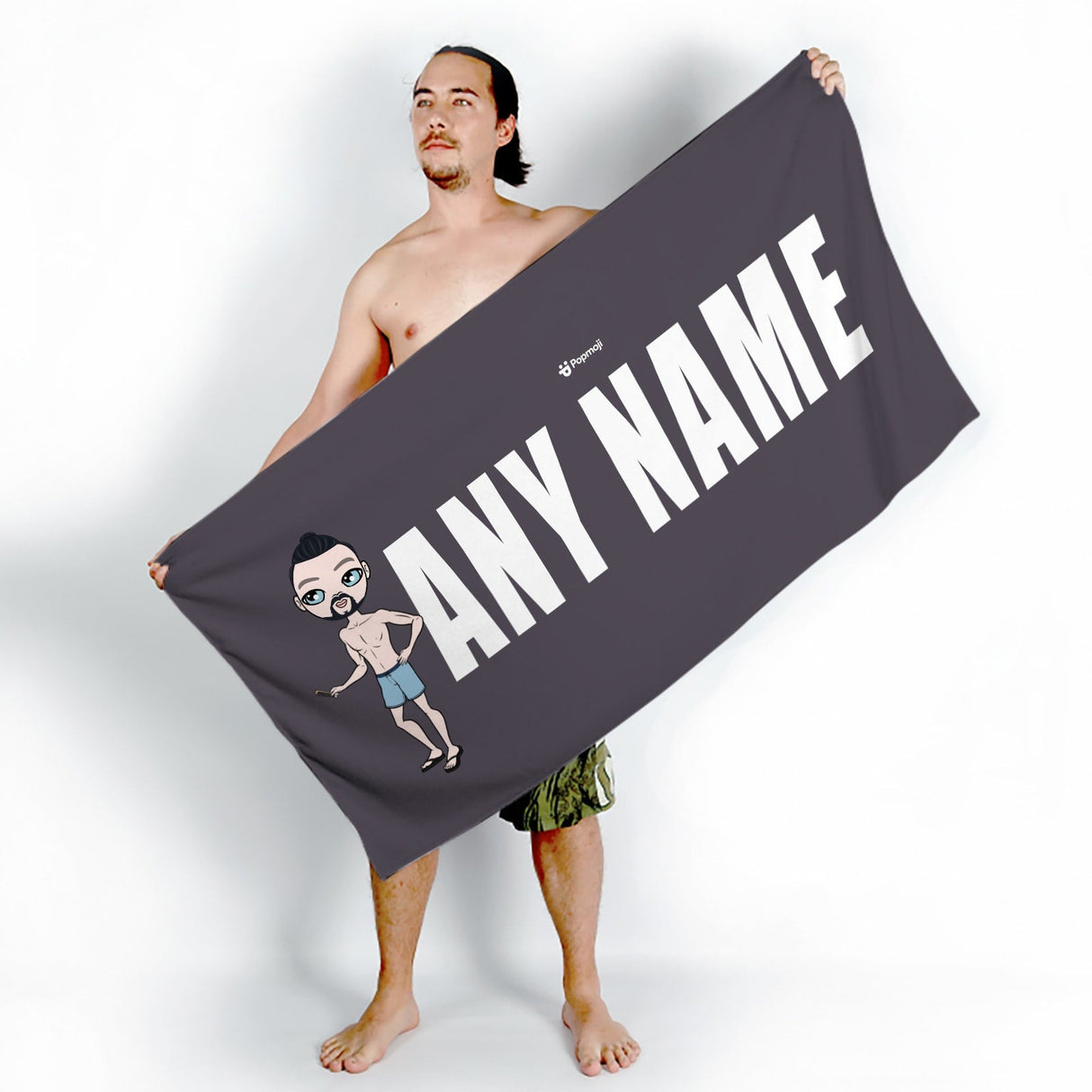 ClaireaBella Mens Personalised Beach Towel - Grey Bold Name