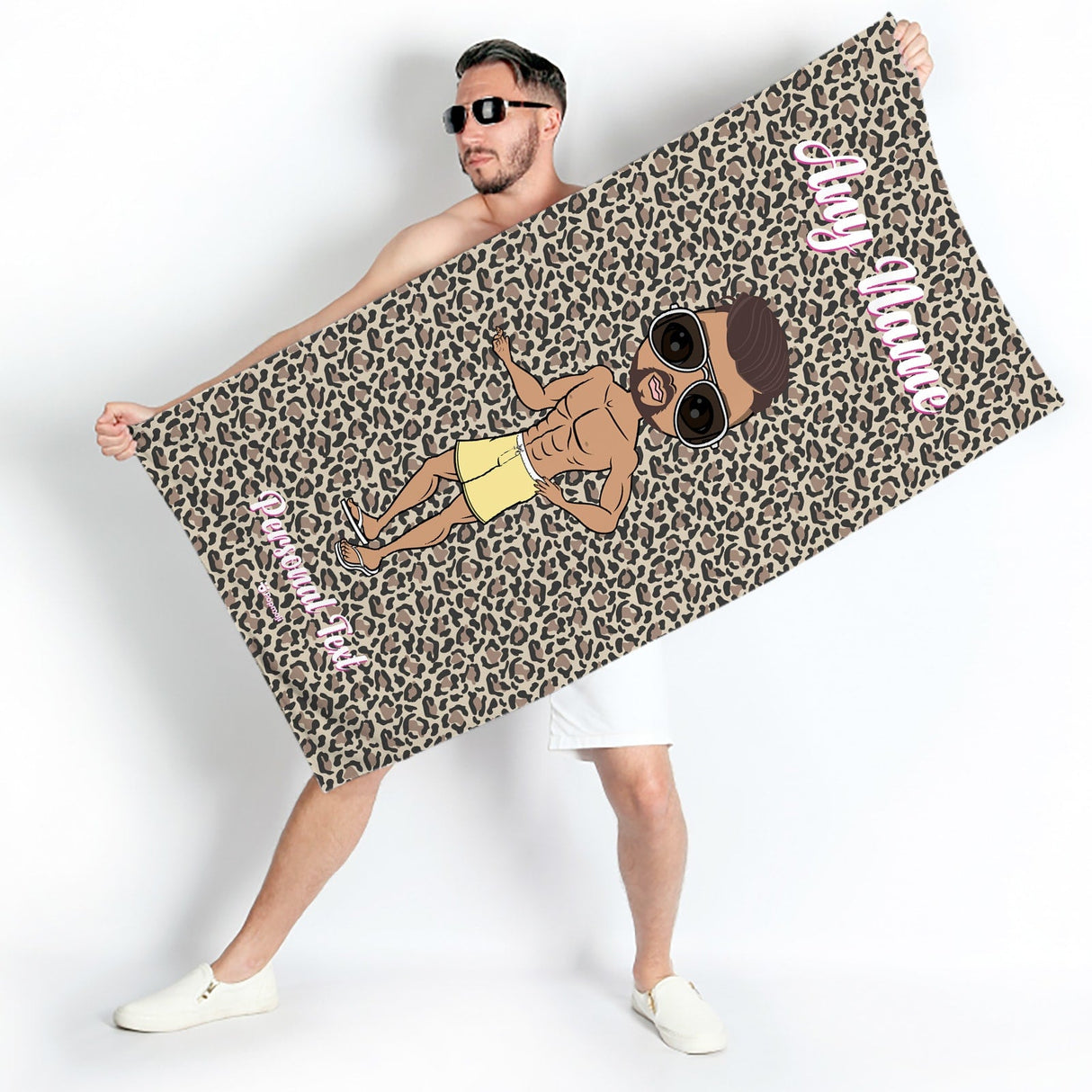 ClaireaBella Mens Personalised Beach Towel - Leopard Print