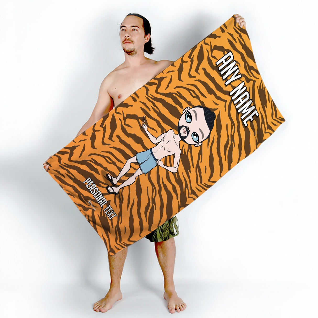 ClaireaBella Mens Personalised Beach Towel - Tiger Print
