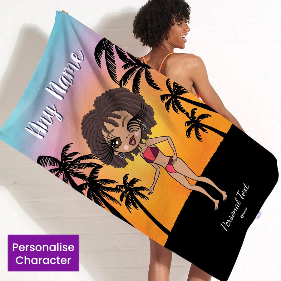 ClaireaBella Womens Personalised Beach Towel - Tropical Sunset