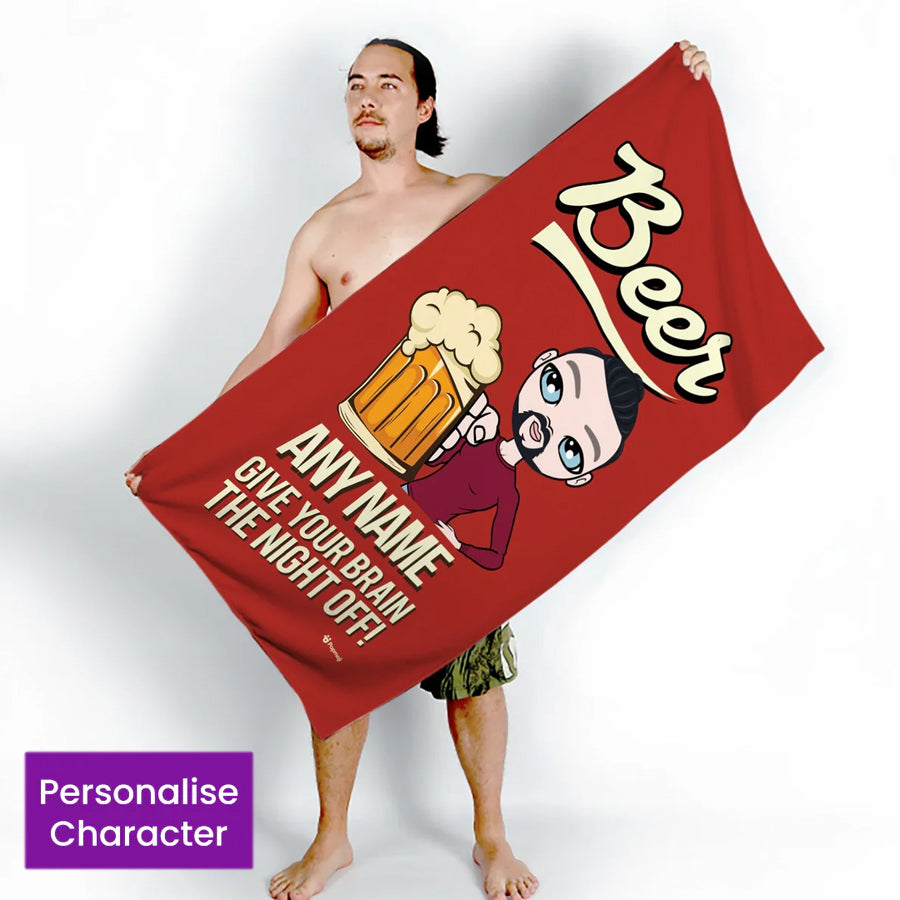 ClaireaBella Mens Personalised Beach Towel - Beer Brain