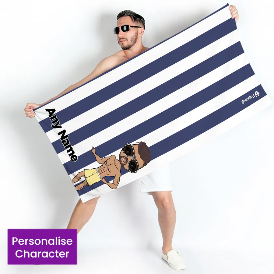 ClaireaBella Mens Personalised Beach Towel - Navy Stripe