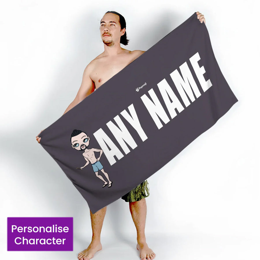 ClaireaBella Mens Personalised Beach Towel - Grey Bold Name