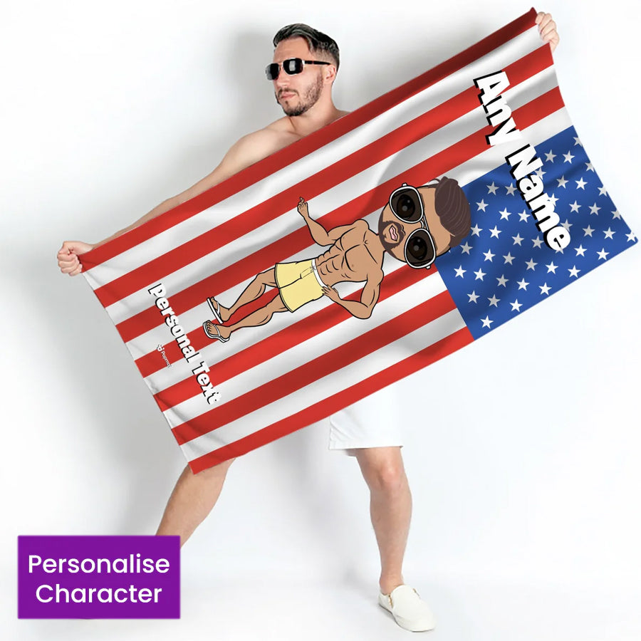 ClaireaBella Mens Personalised Beach Towel - American Flag