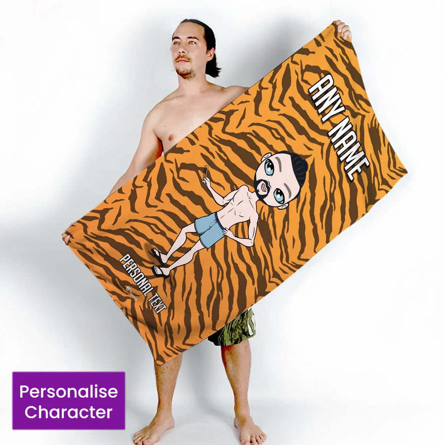 ClaireaBella Mens Personalised Beach Towel - Tiger Print