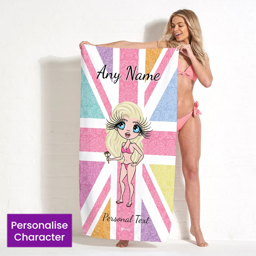 ClaireaBella Womens Personalised Beach Towel - Union Jack