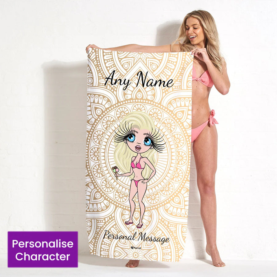 ClaireaBella Womens Personalised Beach Towel - Golden Lace