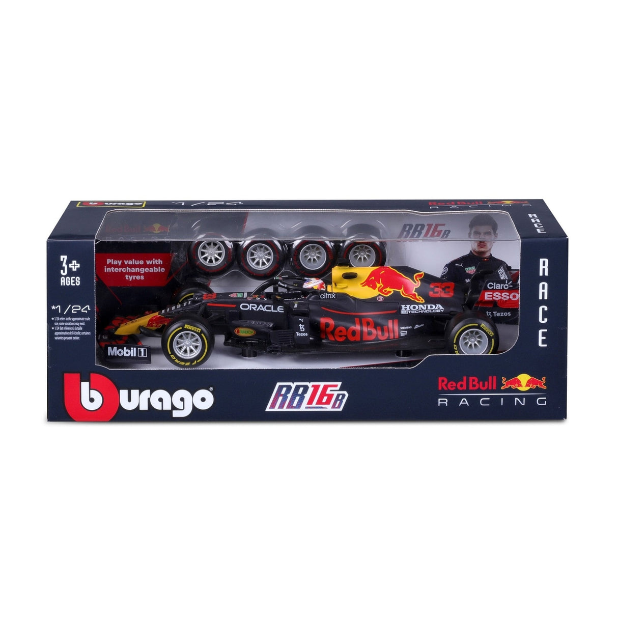 124 F1 RED BULL TOY TYRE CHANGING RACING CAR (2021) VERSTAPPEN PLAYSET