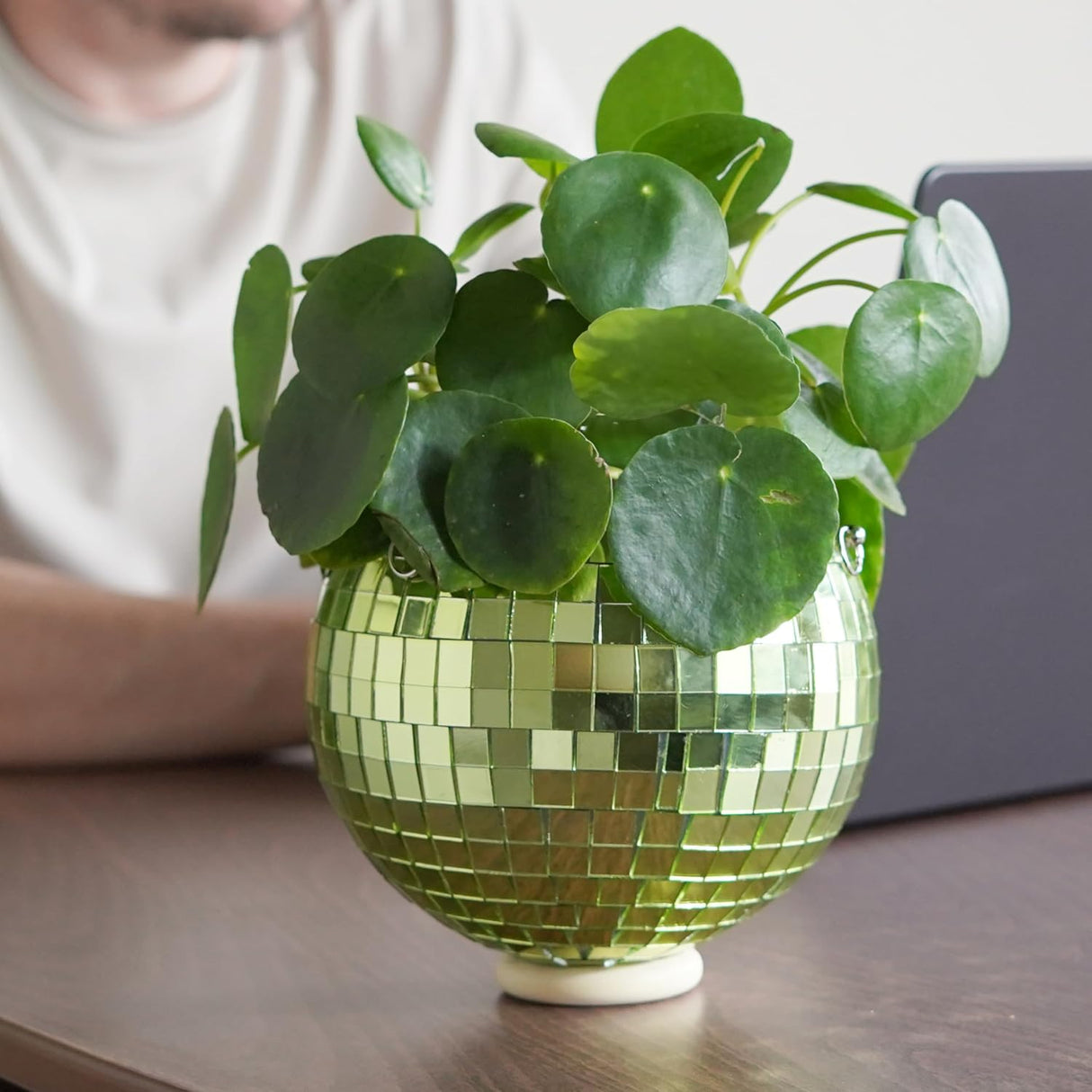 Green Disco Ball Planter