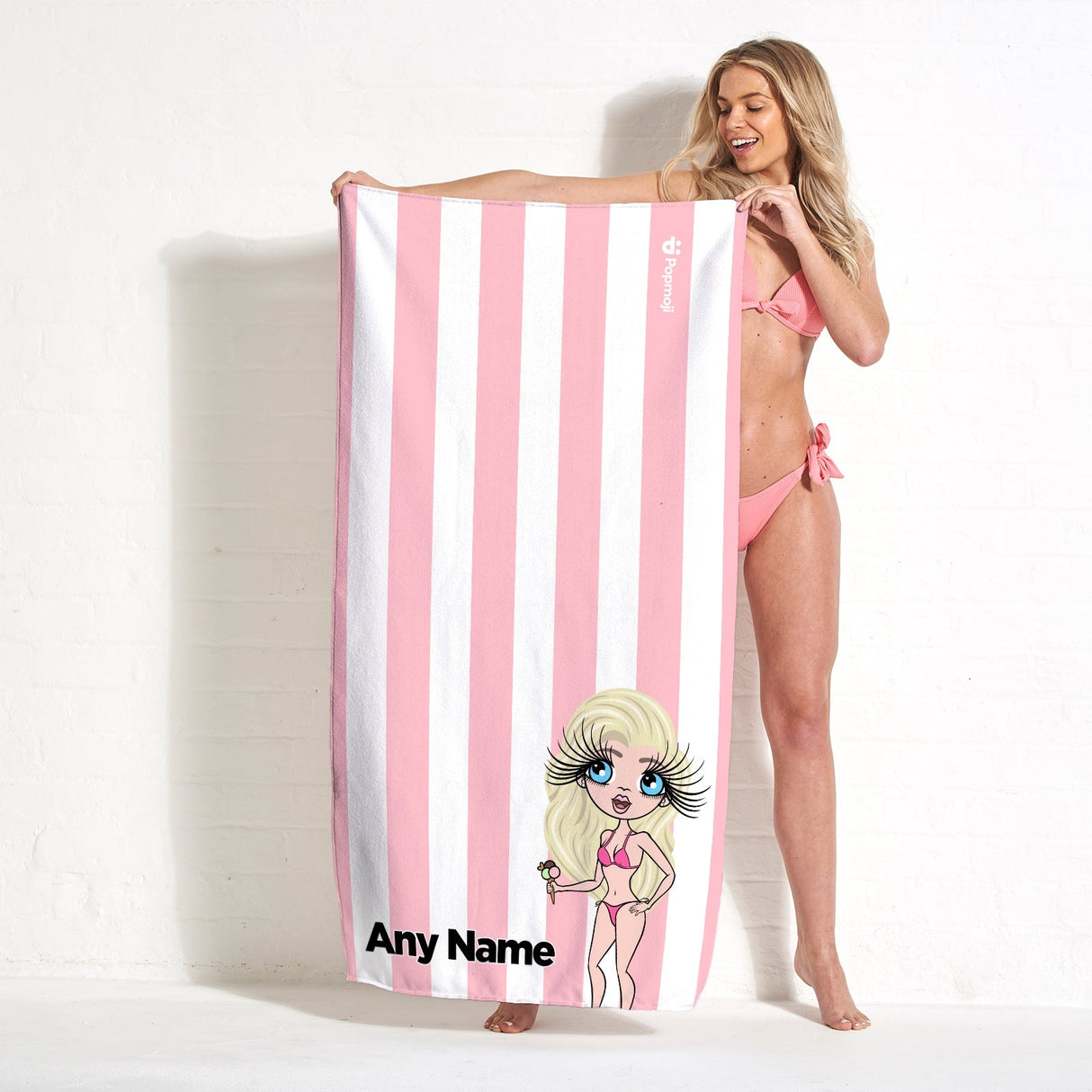 ClaireaBella Womens Personalised Beach Towel - Light Pink Stripe