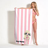 ClaireaBella Womens Personalised Beach Towel - Light Pink Stripe