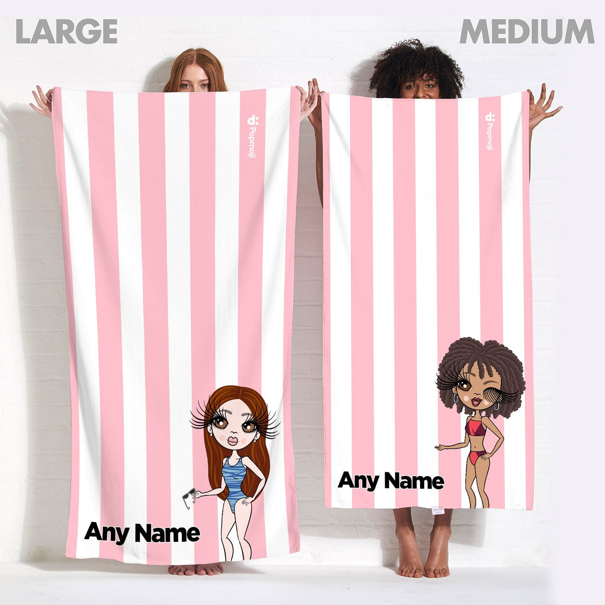 ClaireaBella Womens Personalised Beach Towel - Light Pink Stripe