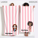 ClaireaBella Womens Personalised Beach Towel - Light Pink Stripe