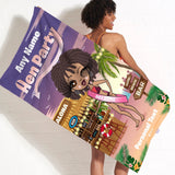 ClaireaBella Womens Personalised Beach Towel - Hen Beach Bar