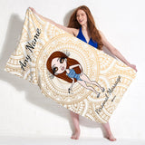 ClaireaBella Womens Personalised Beach Towel - Golden Lace