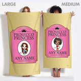 ClaireaBella Womens Personalised Beach Towel - Prosecco Princess