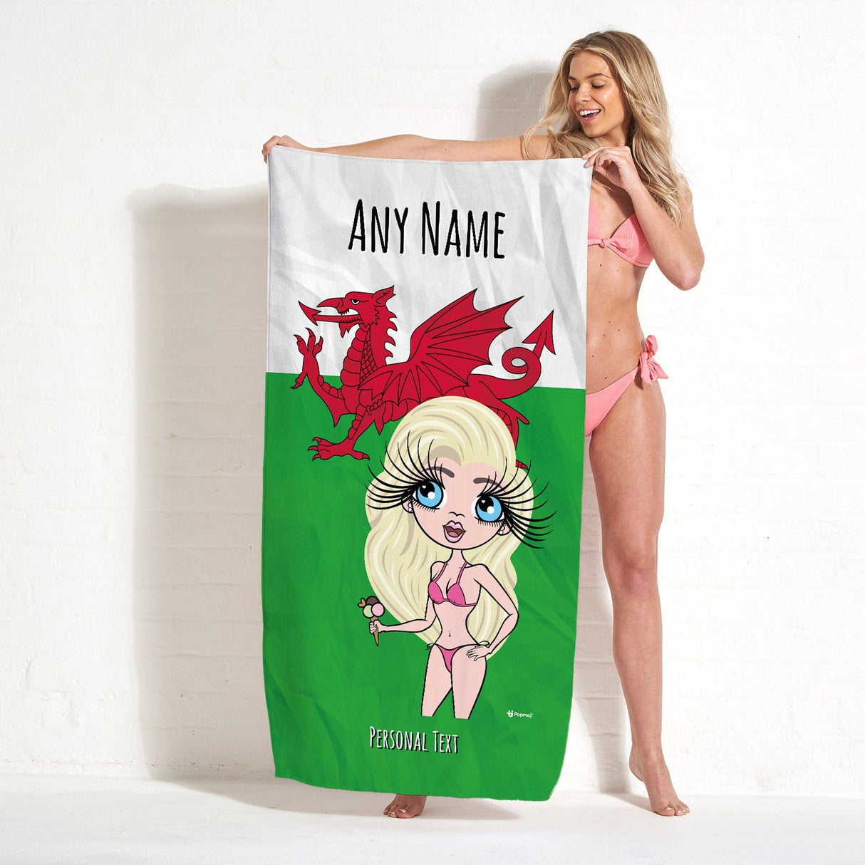 ClaireaBella Womens Personalised Beach Towel - Welsh Flag