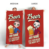 ClaireaBella Mens Personalised Beach Towel - Beer Brain