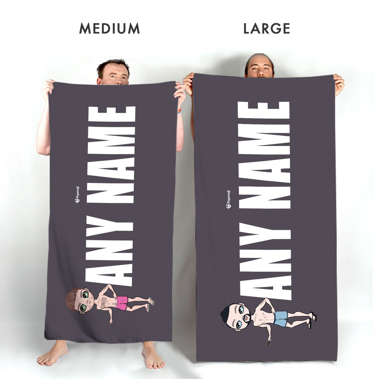 ClaireaBella Mens Personalised Beach Towel - Grey Bold Name