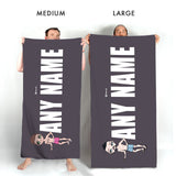 ClaireaBella Mens Personalised Beach Towel - Grey Bold Name