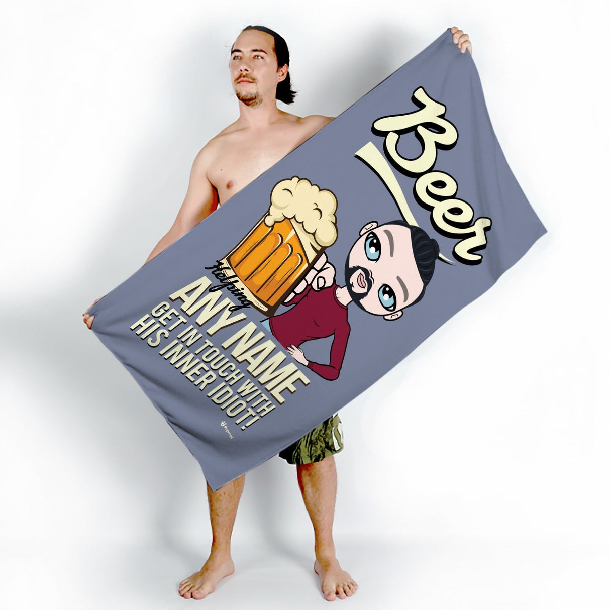 ClaireaBella Mens Personalised Beach Towel - Beer Idiot
