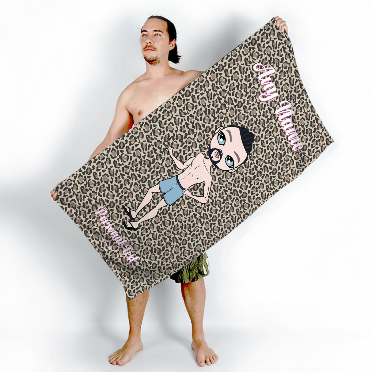ClaireaBella Mens Personalised Beach Towel - Leopard Print