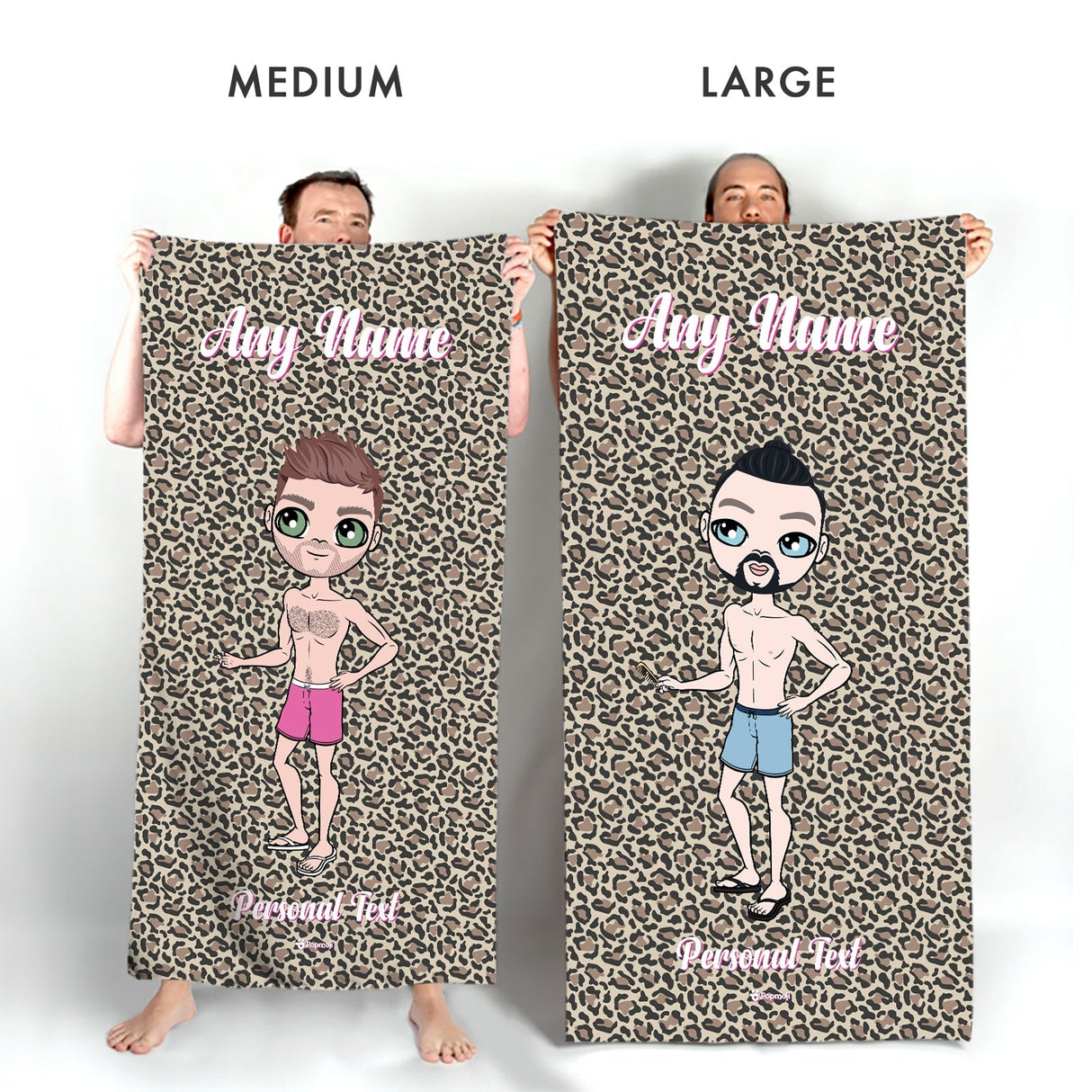 ClaireaBella Mens Personalised Beach Towel - Leopard Print