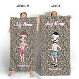 ClaireaBella Mens Personalised Beach Towel - Leopard Print