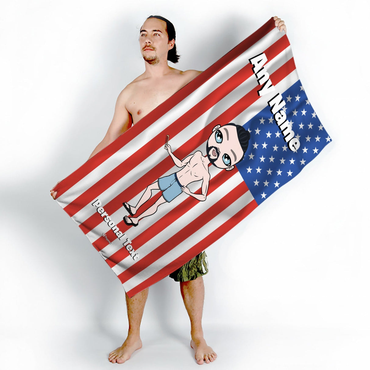 ClaireaBella Mens Personalised Beach Towel - American Flag