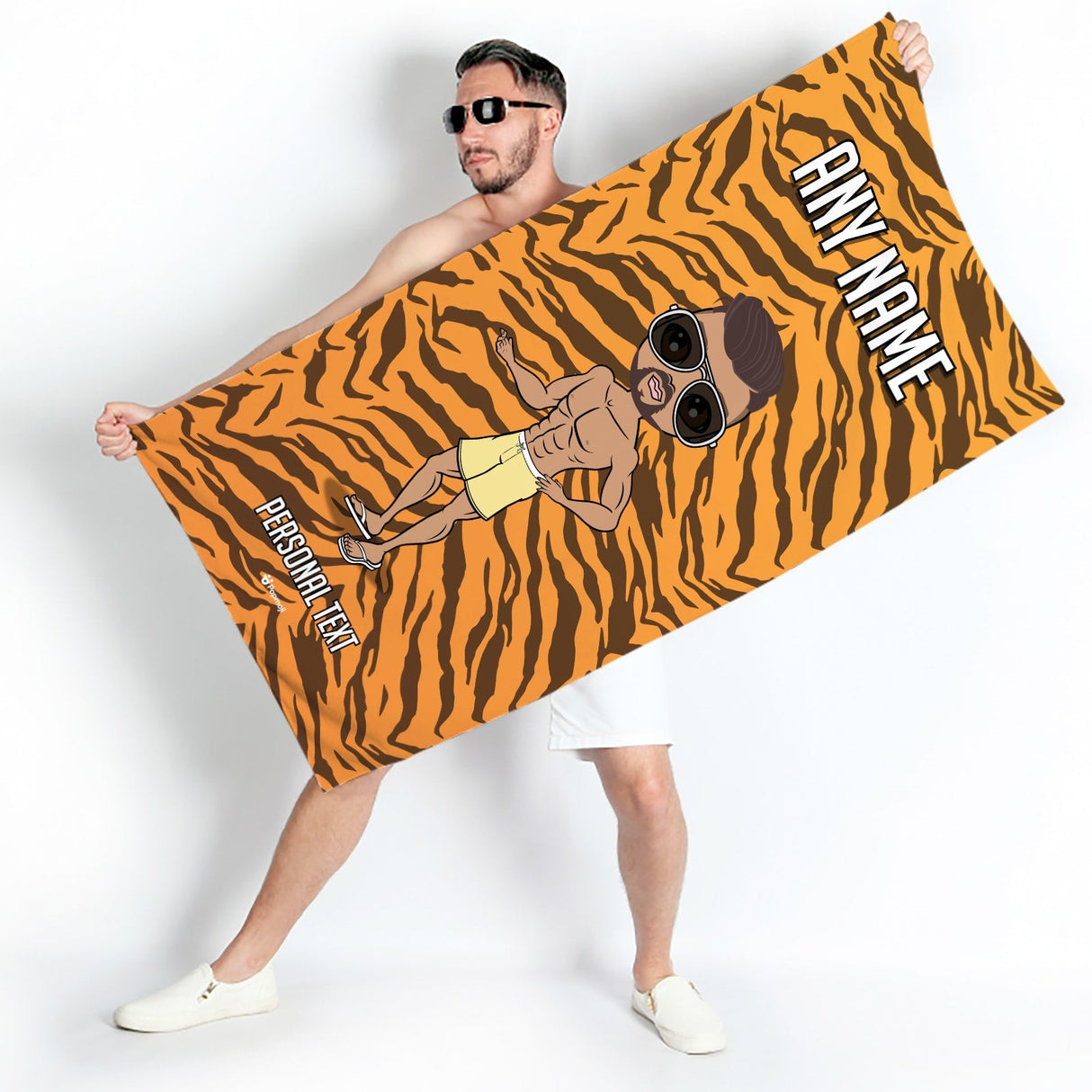 ClaireaBella Mens Personalised Beach Towel - Tiger Print