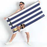 ClaireaBella Mens Personalised Beach Towel - Navy Stripe