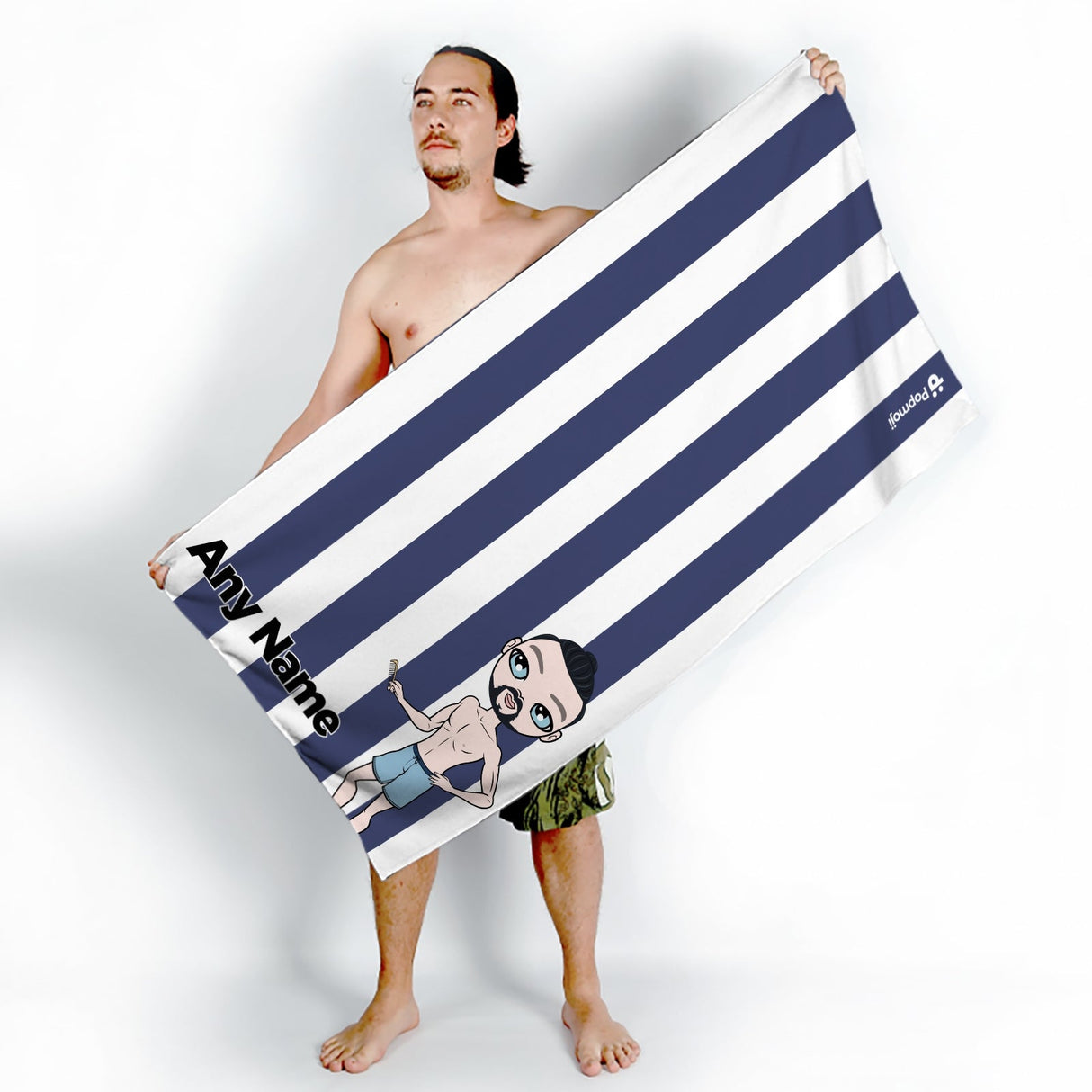 ClaireaBella Mens Personalised Beach Towel - Navy Stripe