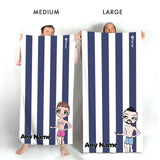 ClaireaBella Mens Personalised Beach Towel - Navy Stripe