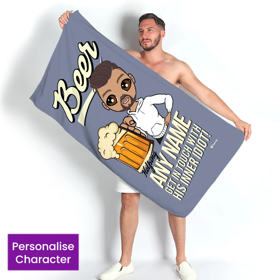 ClaireaBella Mens Personalised Beach Towel - Beer Idiot