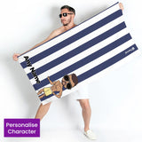ClaireaBella Mens Personalised Beach Towel - Navy Stripe