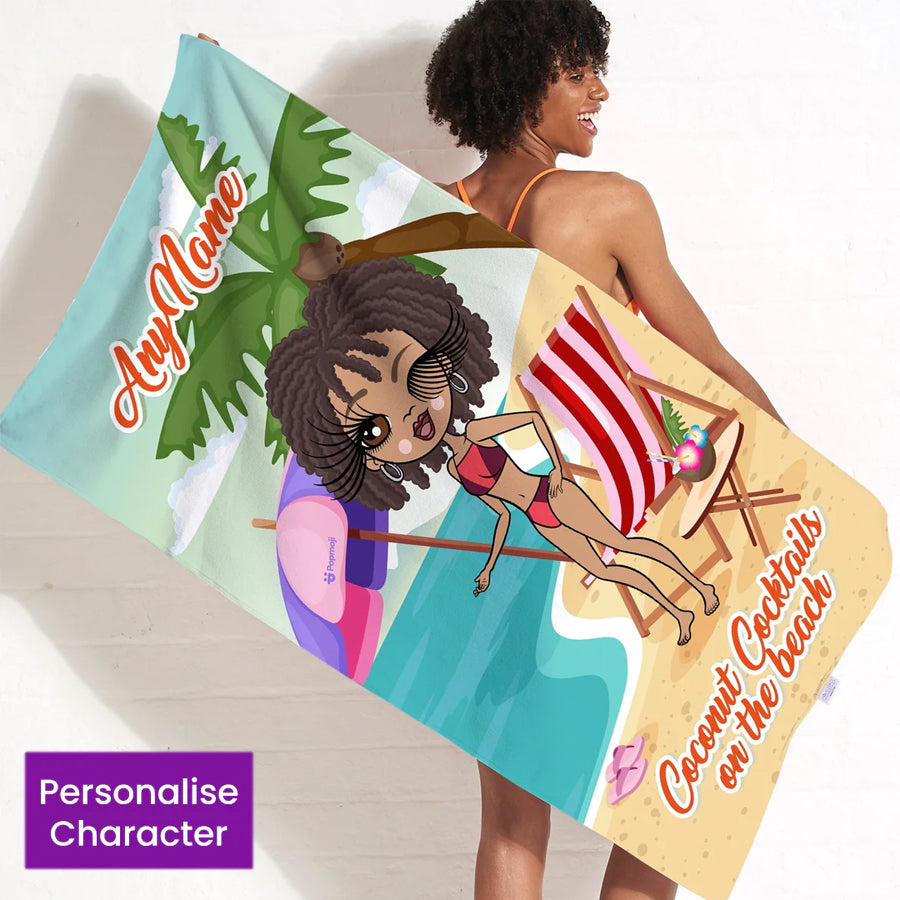 ClaireaBella Womens Personalised Beach Towel - Coconut Cocktails