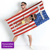 ClaireaBella Mens Personalised Beach Towel - American Flag